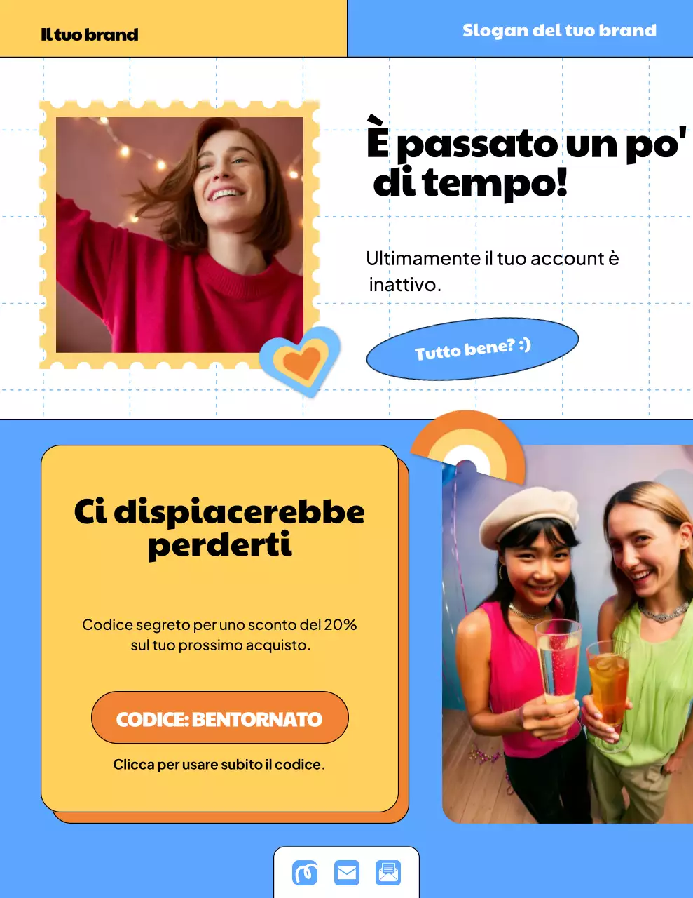 Manifesto promozionale pubblicitario alla moda blu per i clienti