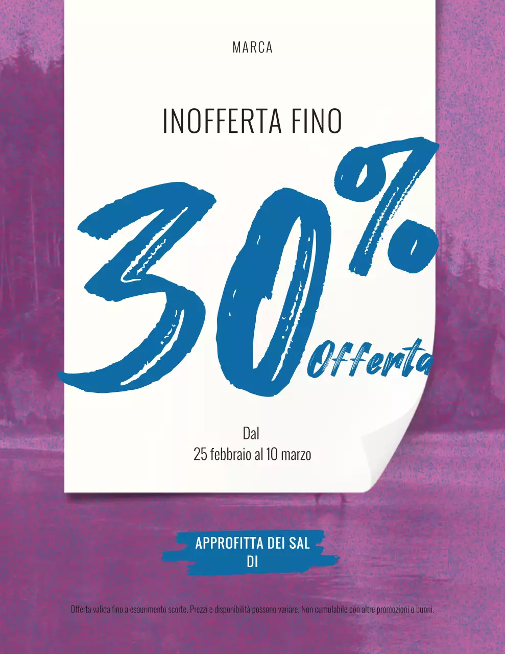 Poster promozionale viola e blu in grassetto