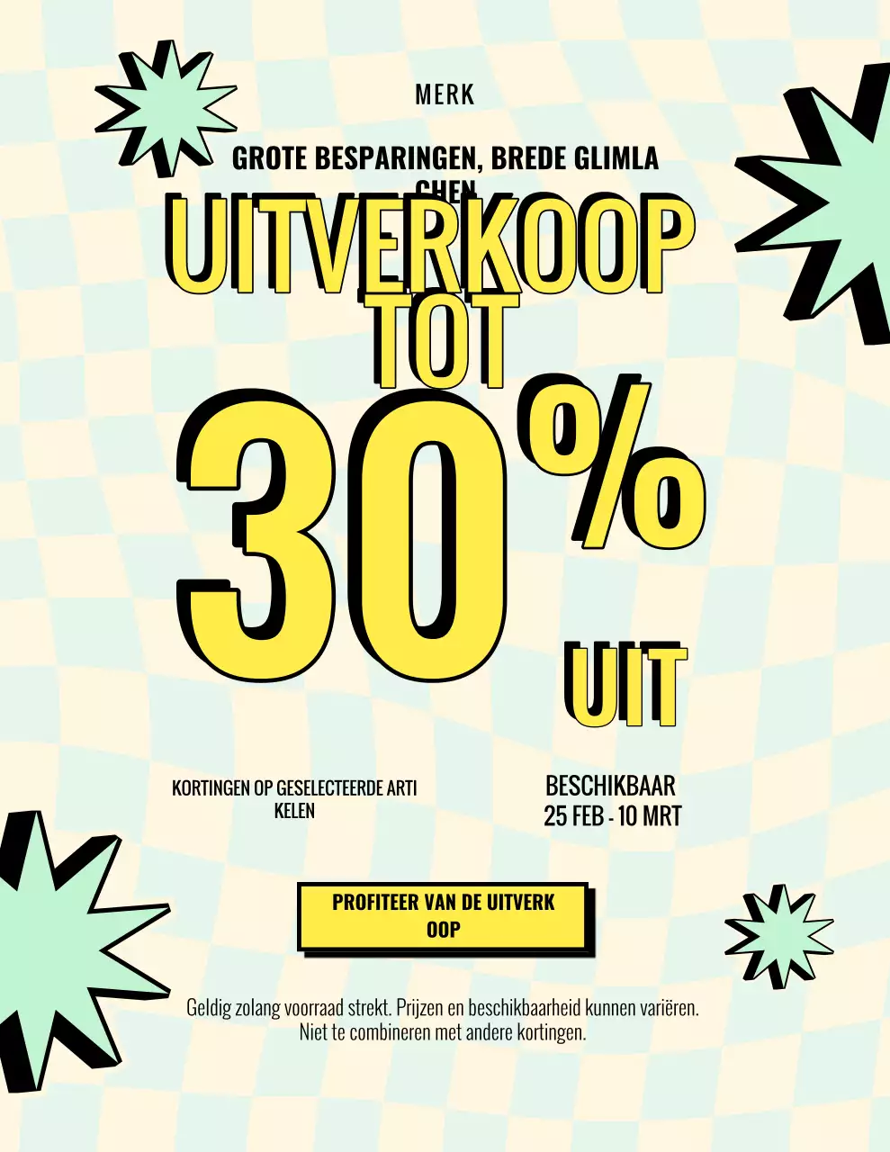 Retro verkooppromotieposter in geel en mintgroen