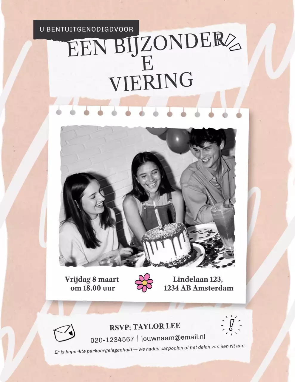 Perzikkleurige moderne feestuitnodiging