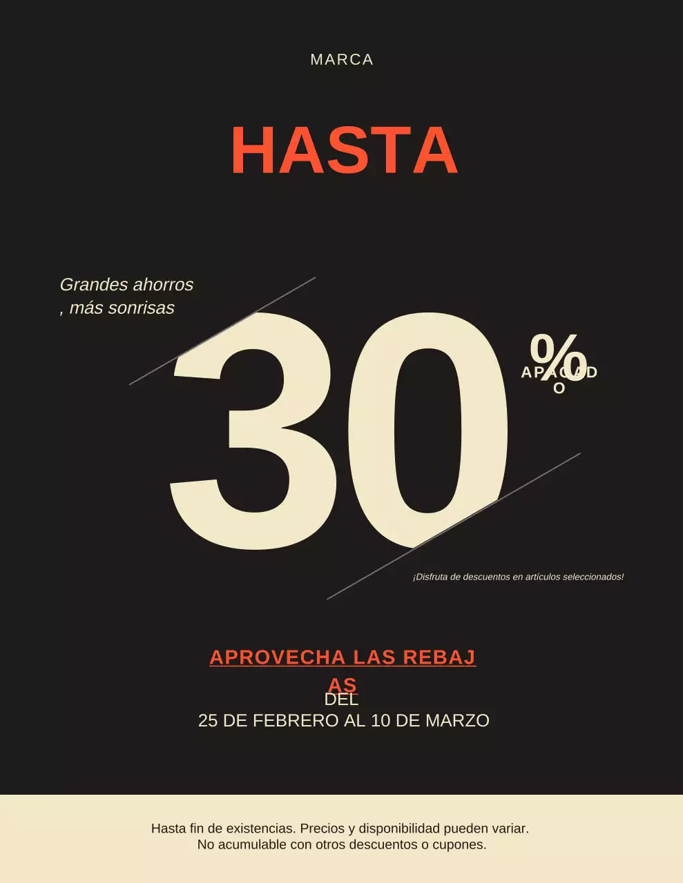 Póster de promoción de ventas moderno en negro y beige