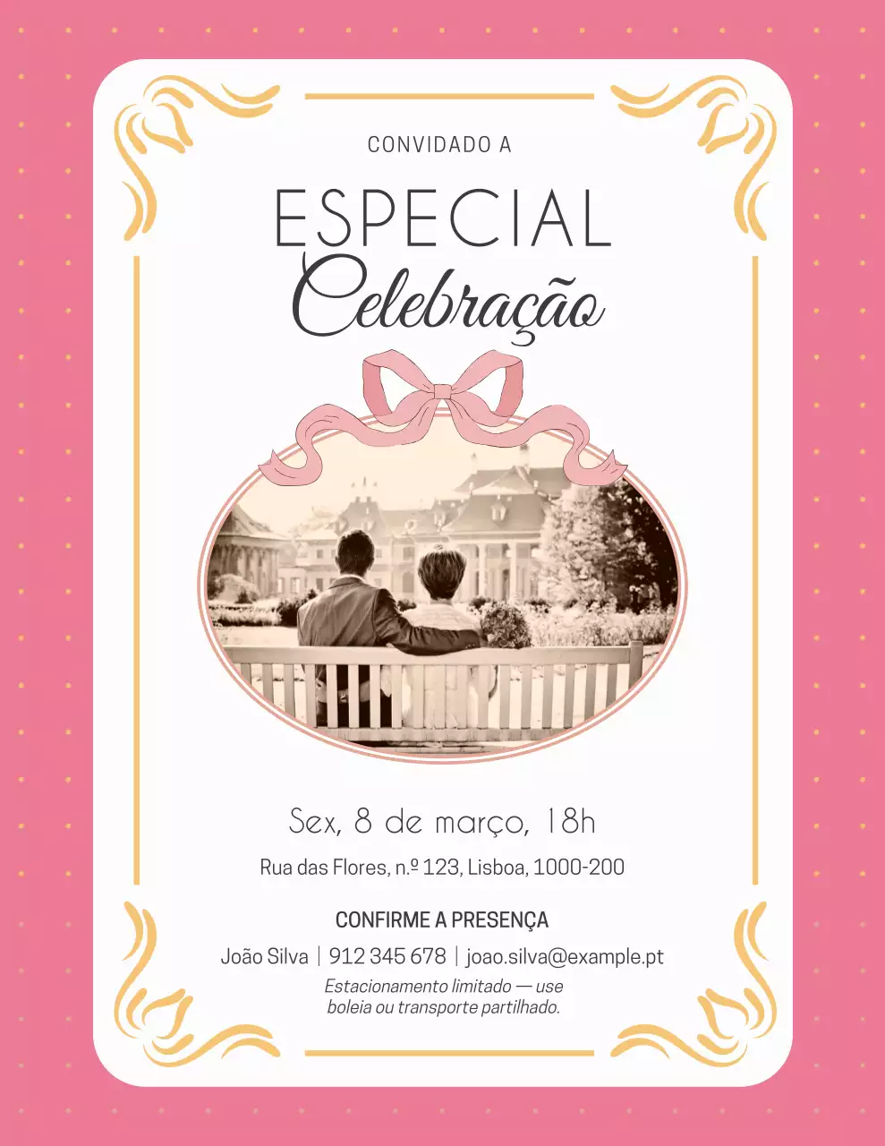 Convite de Festa Elegante em Tons de Rosa