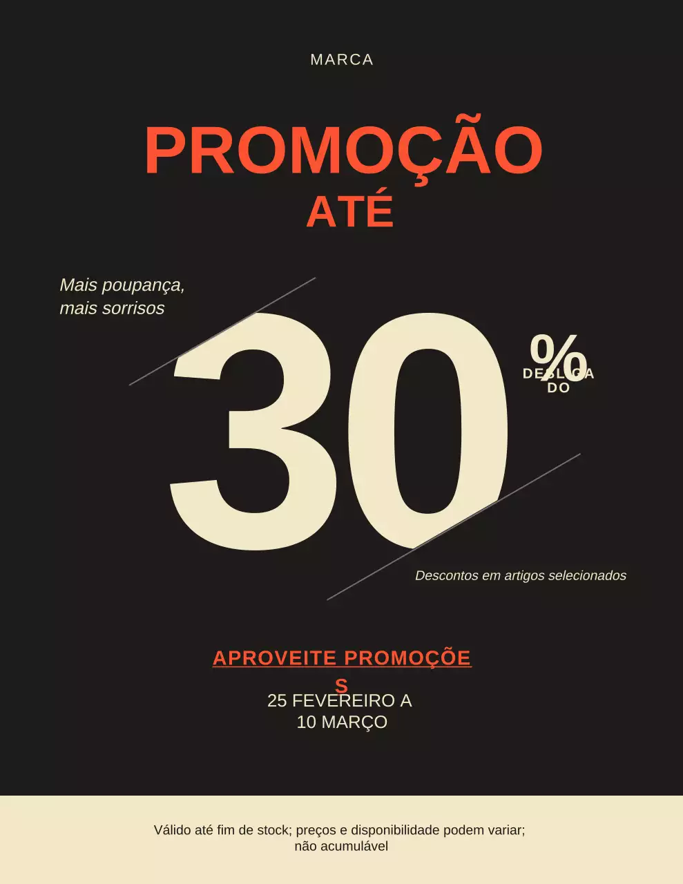 Pôster moderno de promoção de vendas em preto e bege