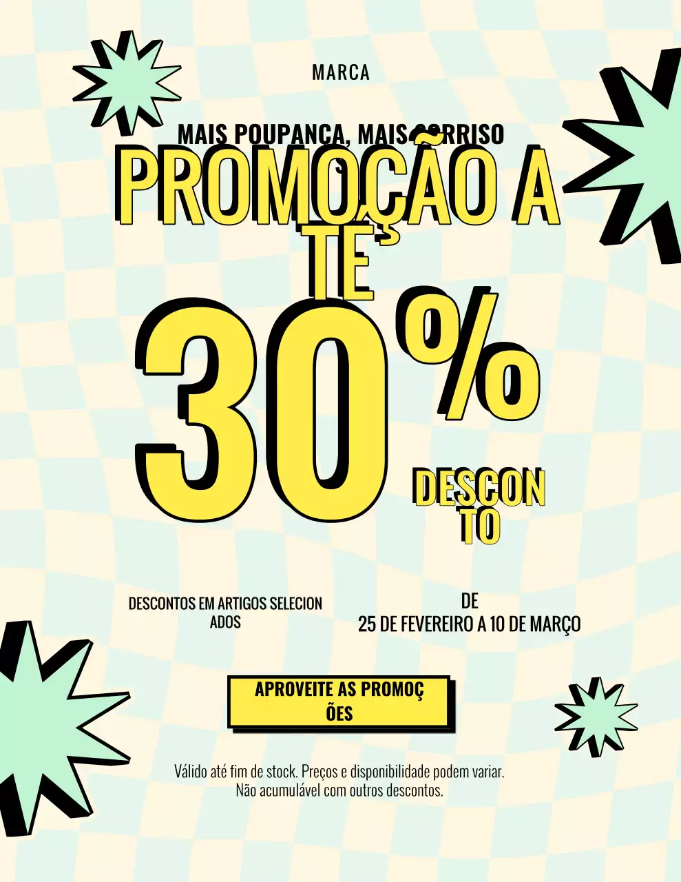 Pôster promocional retrô em amarelo e verde menta