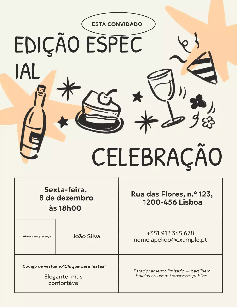 Convite para Festa com Desenhos em Preto e Bege