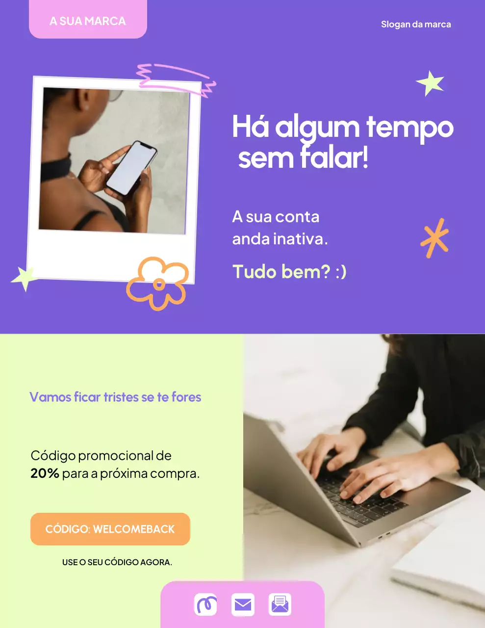 Pôster promocional de marketing de marca moderno na cor roxa
