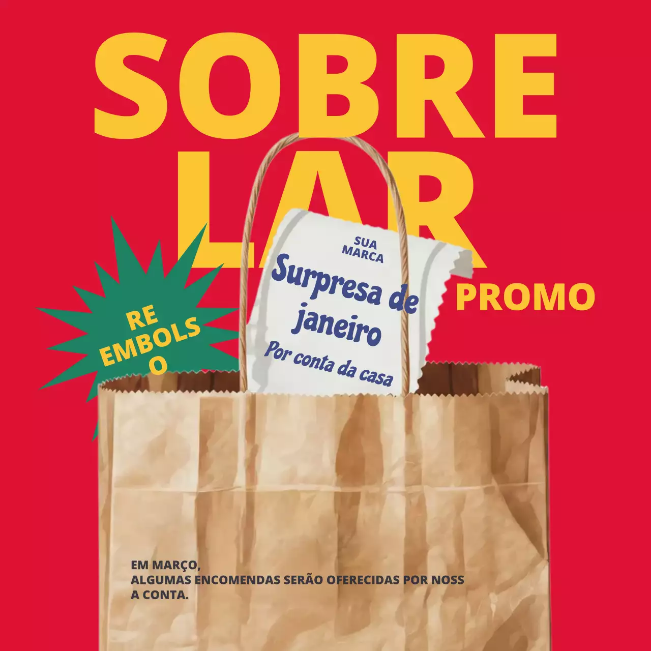 Anúncio promocional em negrito vermelho