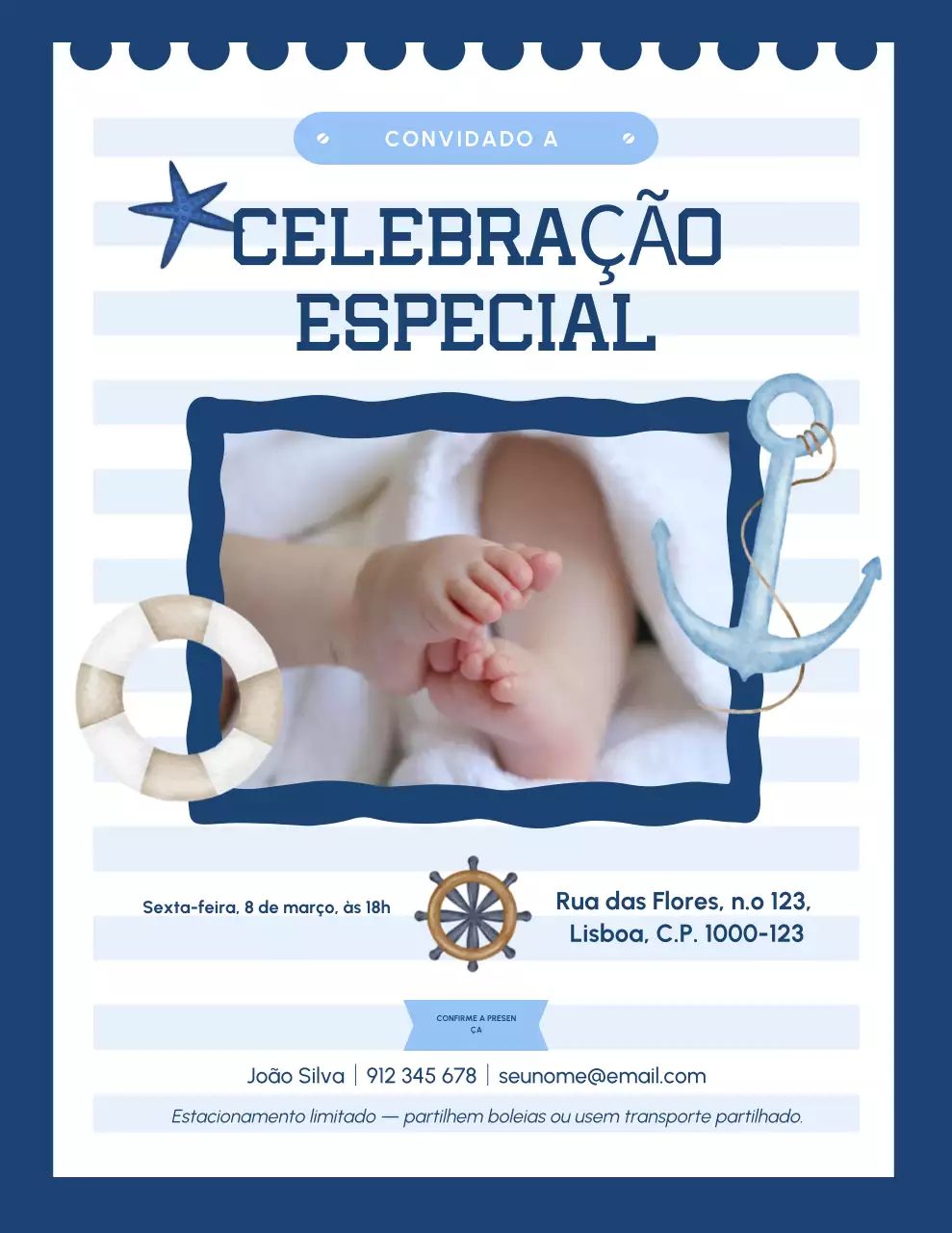 Convite para Celebração Náutica Azul