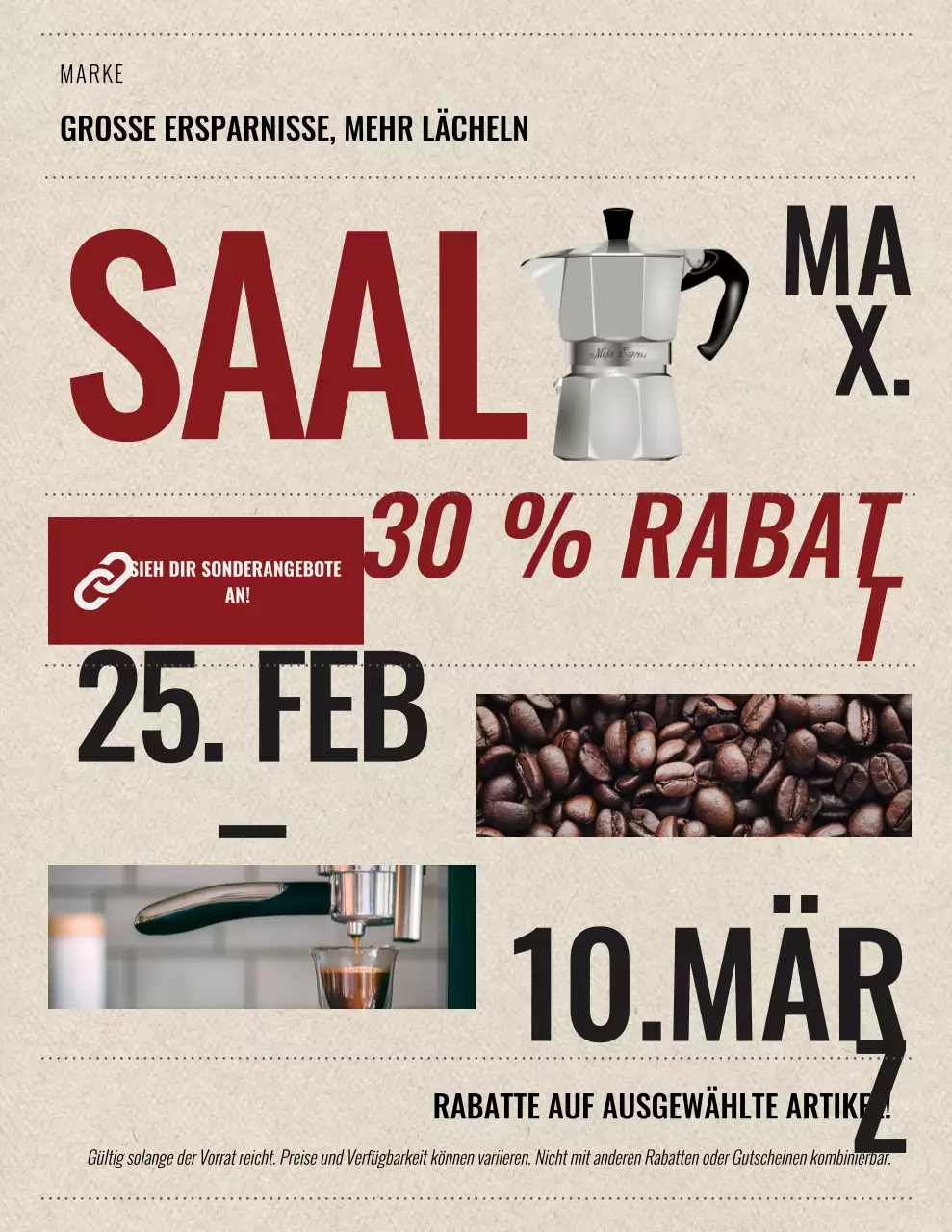 Beigefarbenes Vintage-Verkaufsplakat