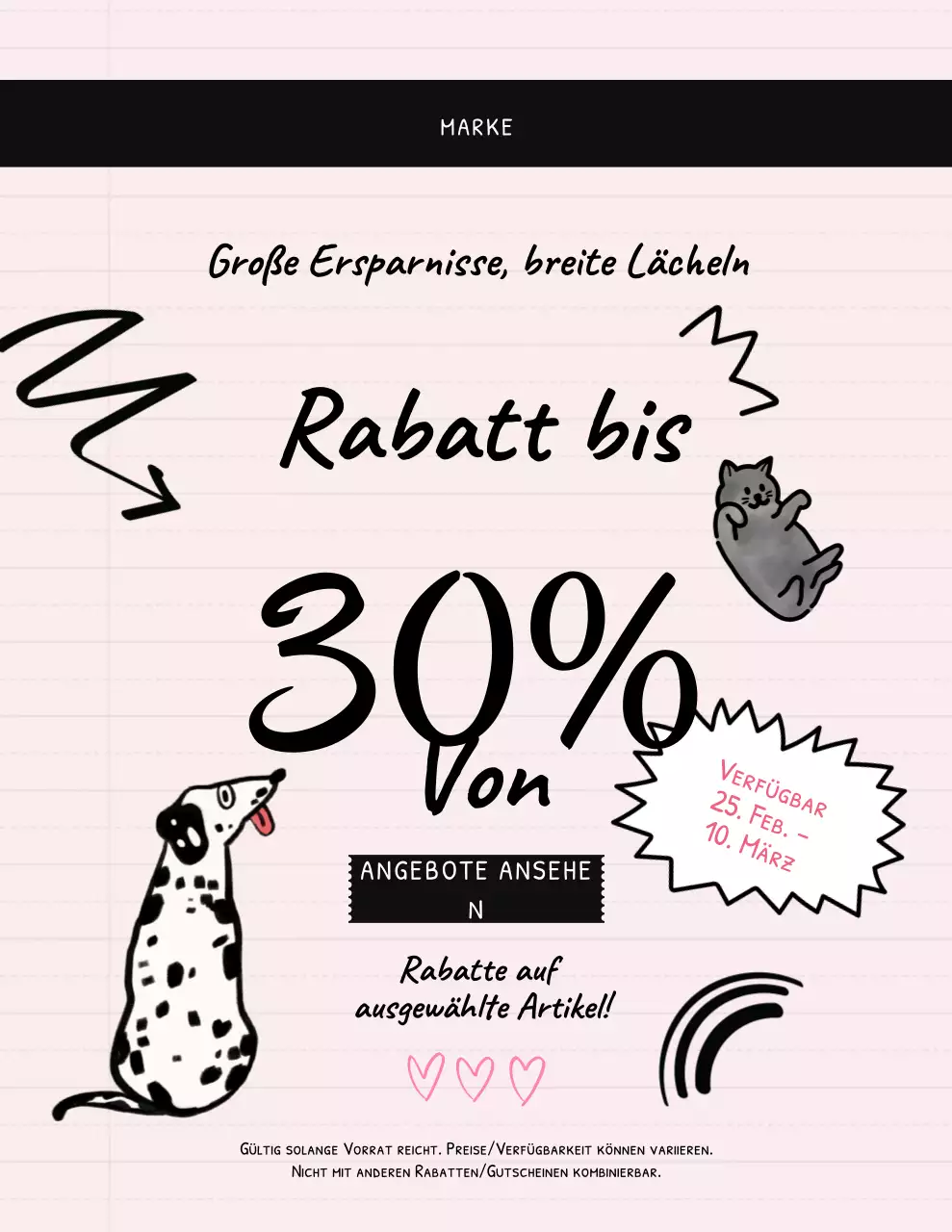 Pinkfarbenes, verspieltes Verkaufsplakat