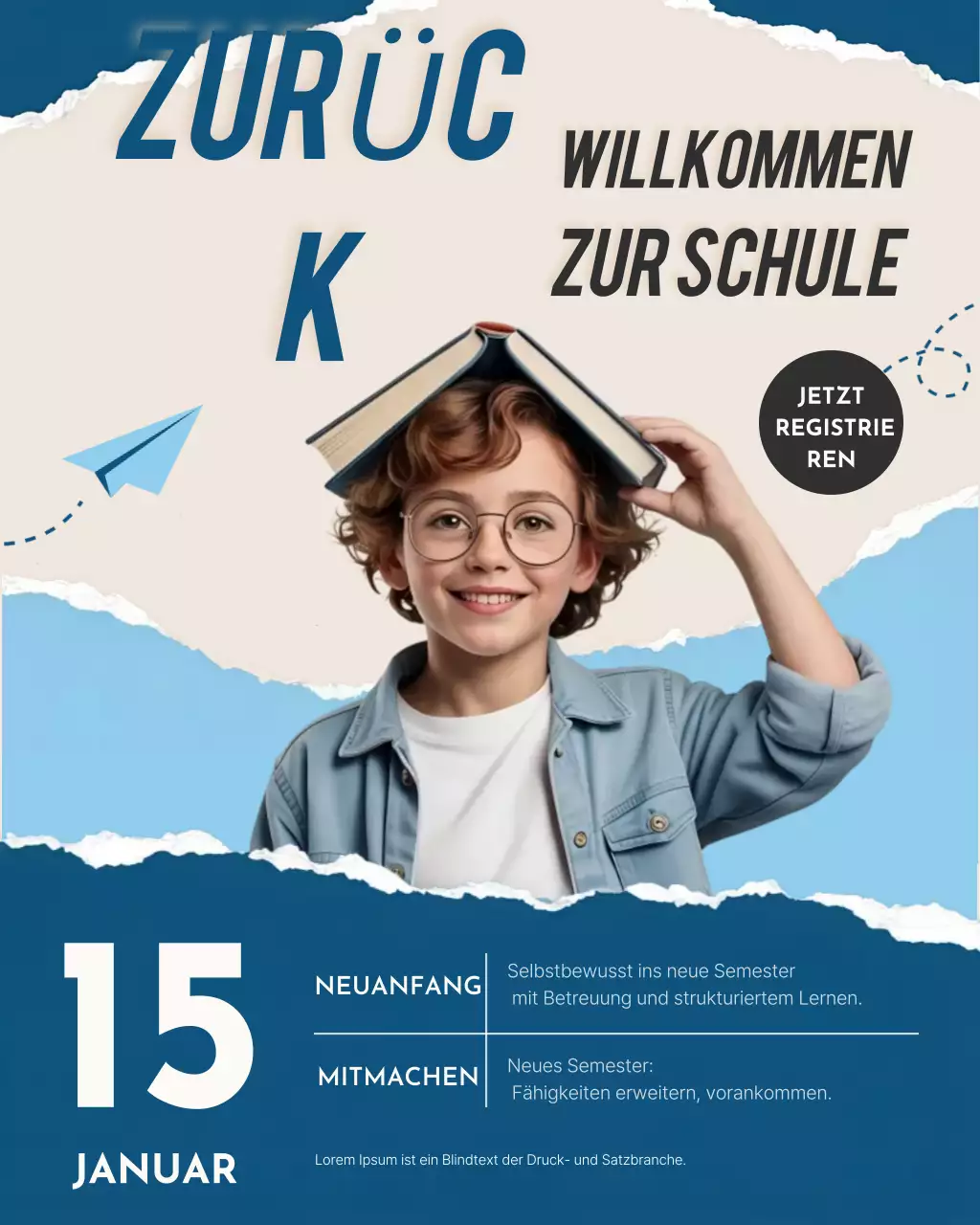 Ankündigung der modernen blauen Schule