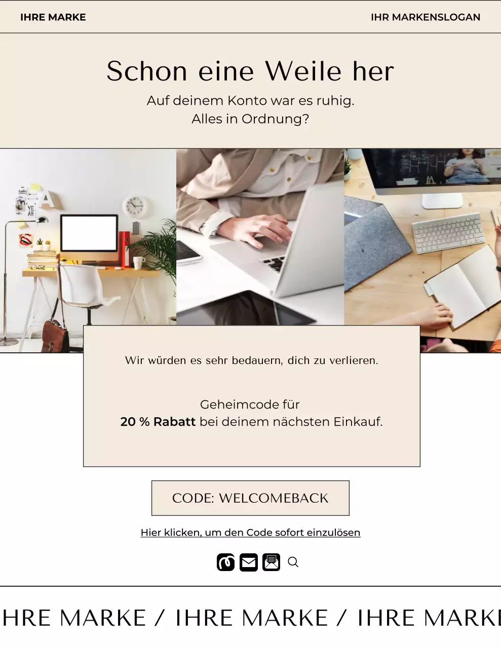 Erinnerungsschreiben für die Kampagne „Minimalistische Einzelhandelsprodukte in Beige und Weiß“
