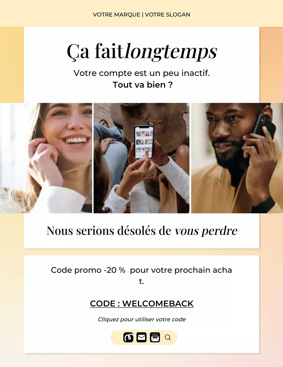 Lettre de campagne de rappel de marque minimaliste et moderne jaune et blanche