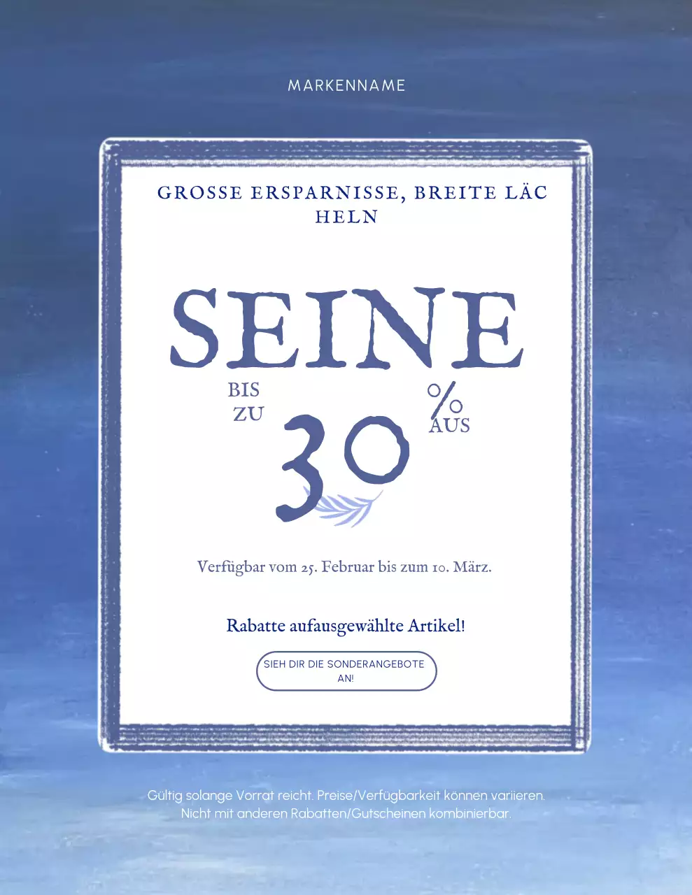 Modernes blaues Verkaufsplakat