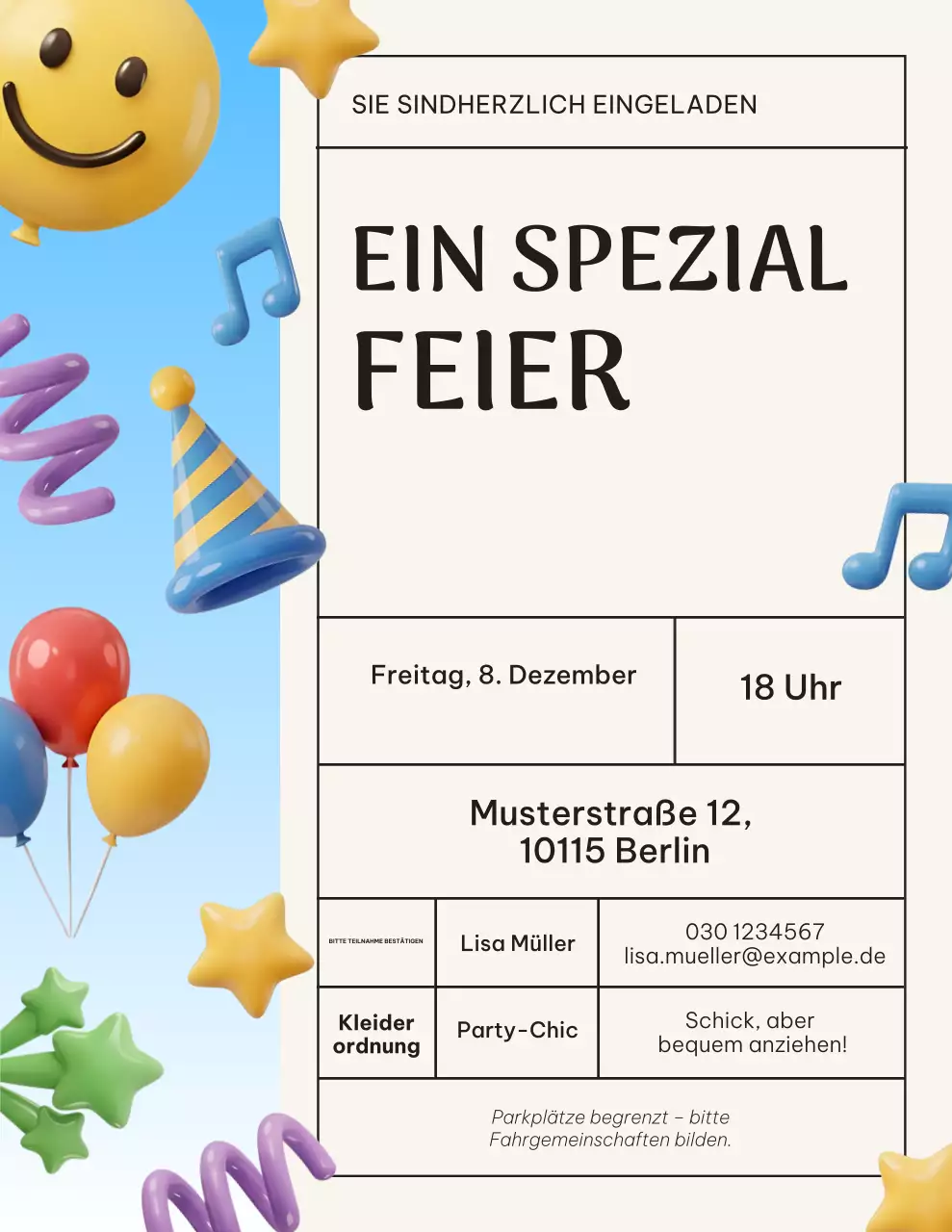 Festliche Einladung in Blau und Beige