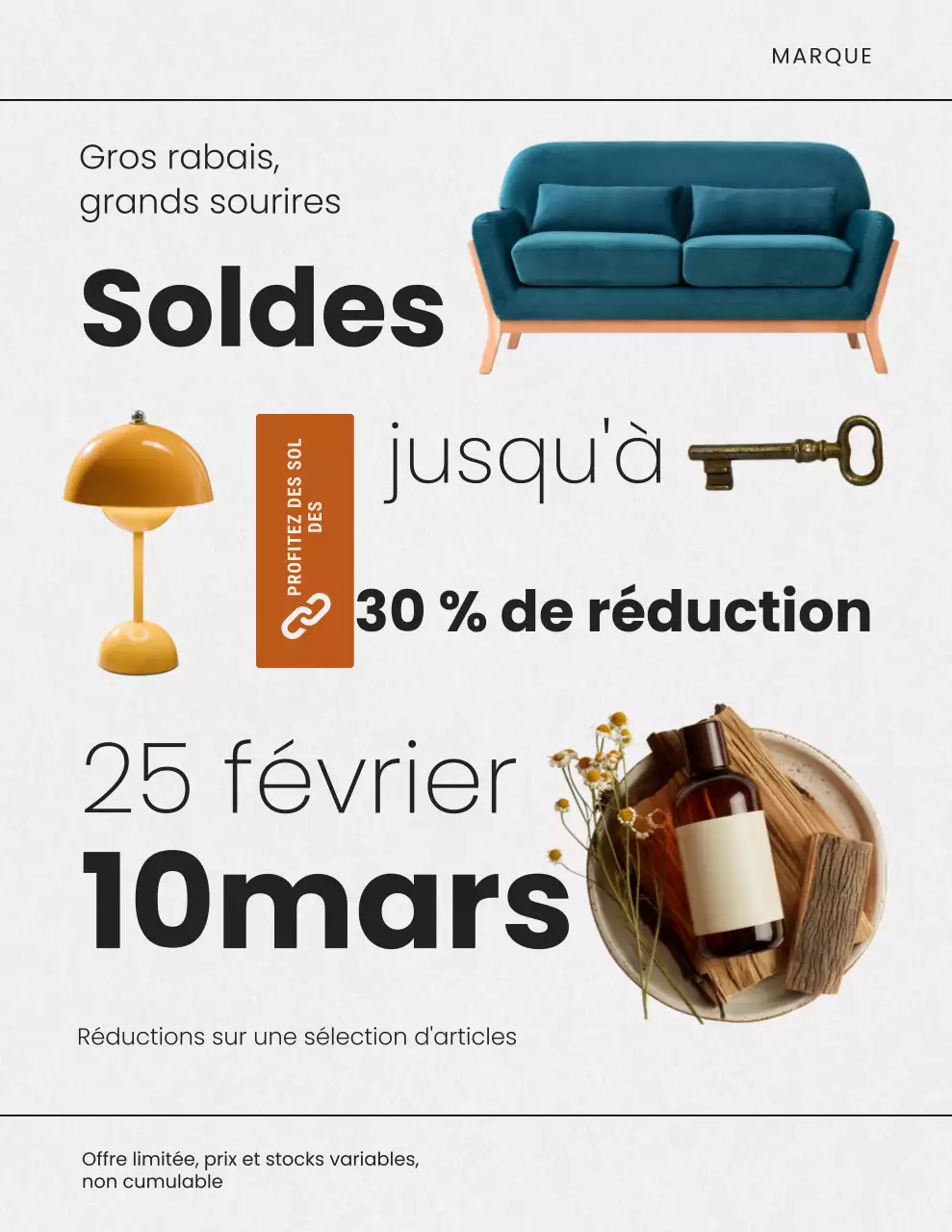Affiche promotionnelle beige moderne pour les soldes