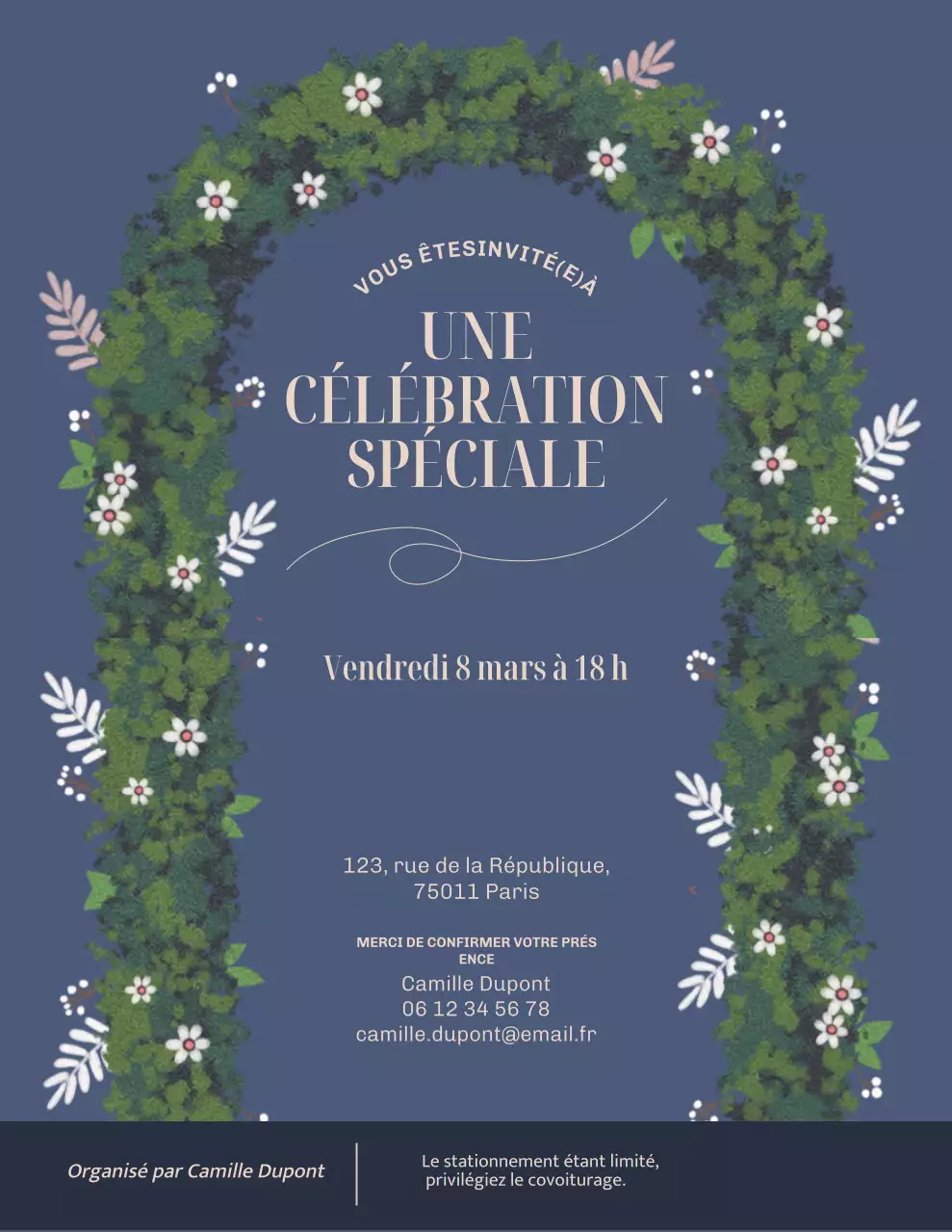 Invitation élégante bleue pour une célébration