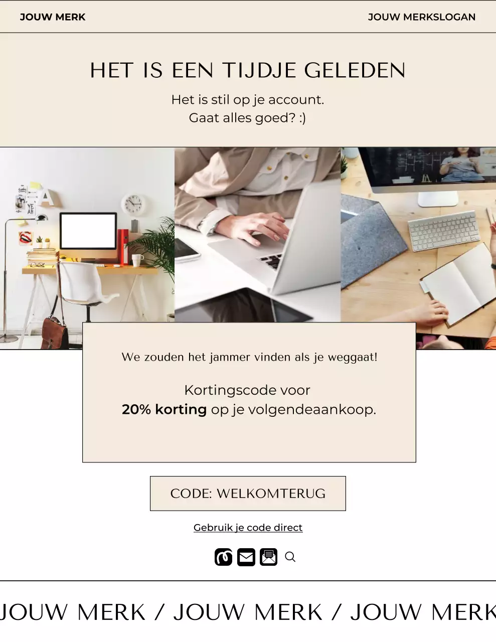 Herinneringsbrief voor een minimalistische winkelproductcampagne in beige en wit