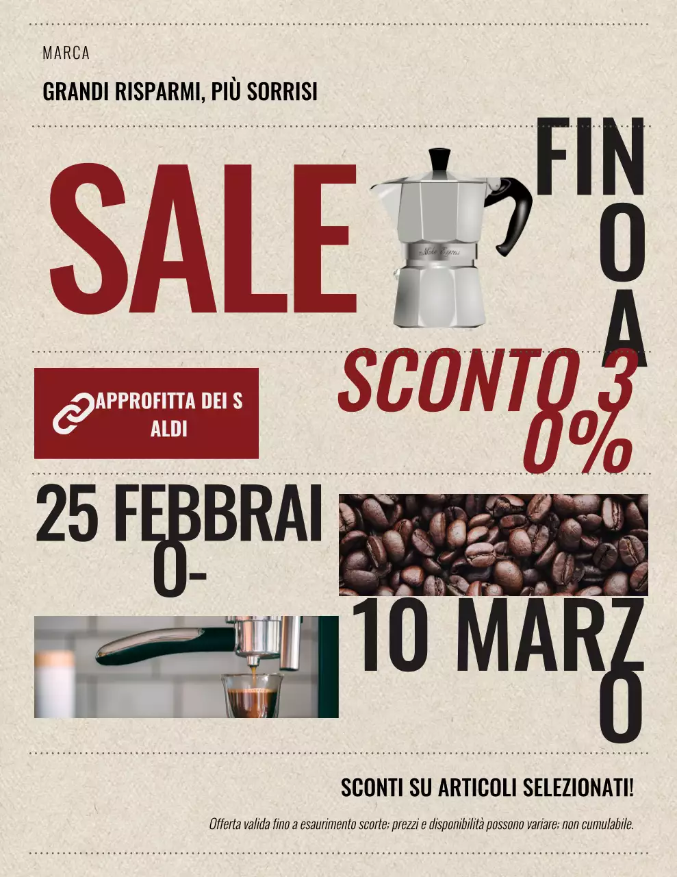 Poster promozionale di vendita vintage beige