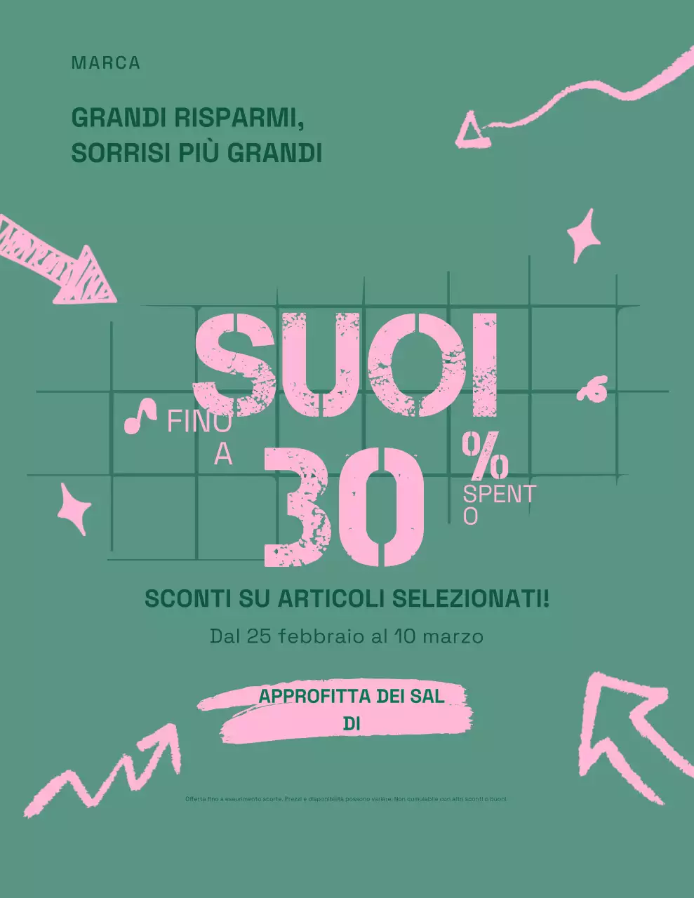 Poster promozionale moderno verde e rosa