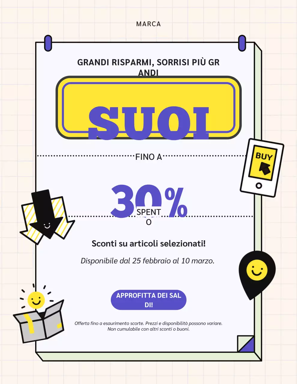 Poster promozionale di vendita moderna viola e gialla