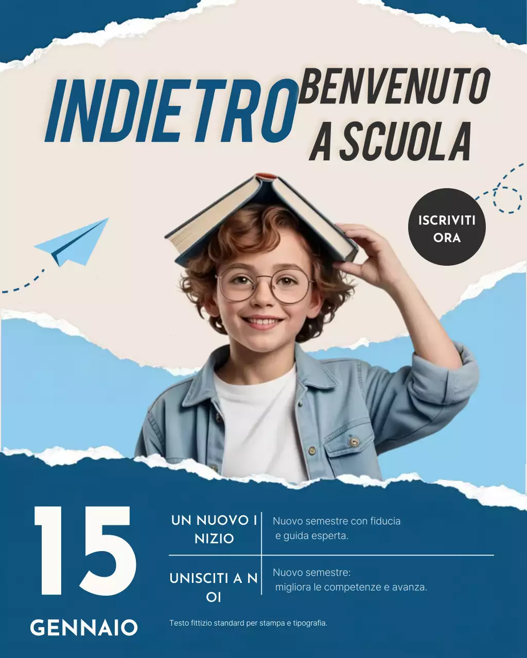 annuncio della scuola moderna blu