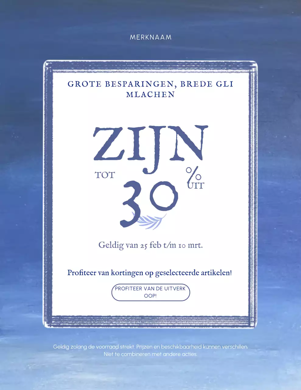 Blauwe moderne uitverkooppromotieposter