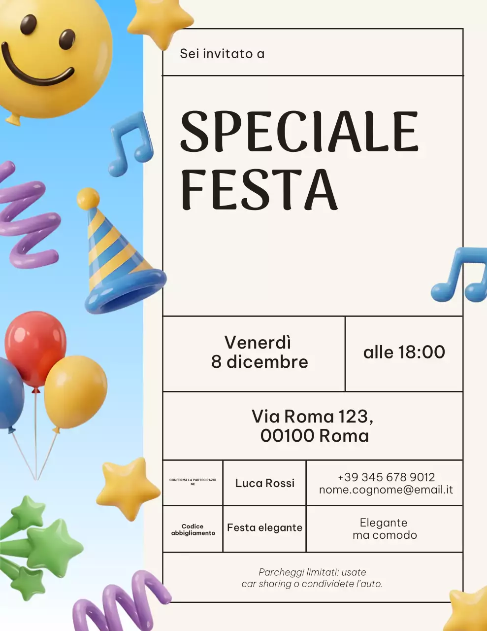 Invito per festa in blu e beige