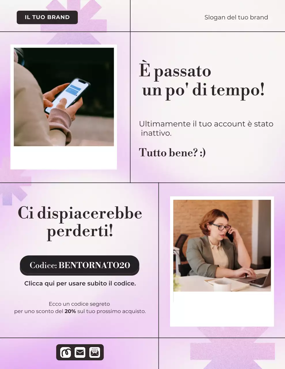 Poster promozionale moderno viola per i clienti