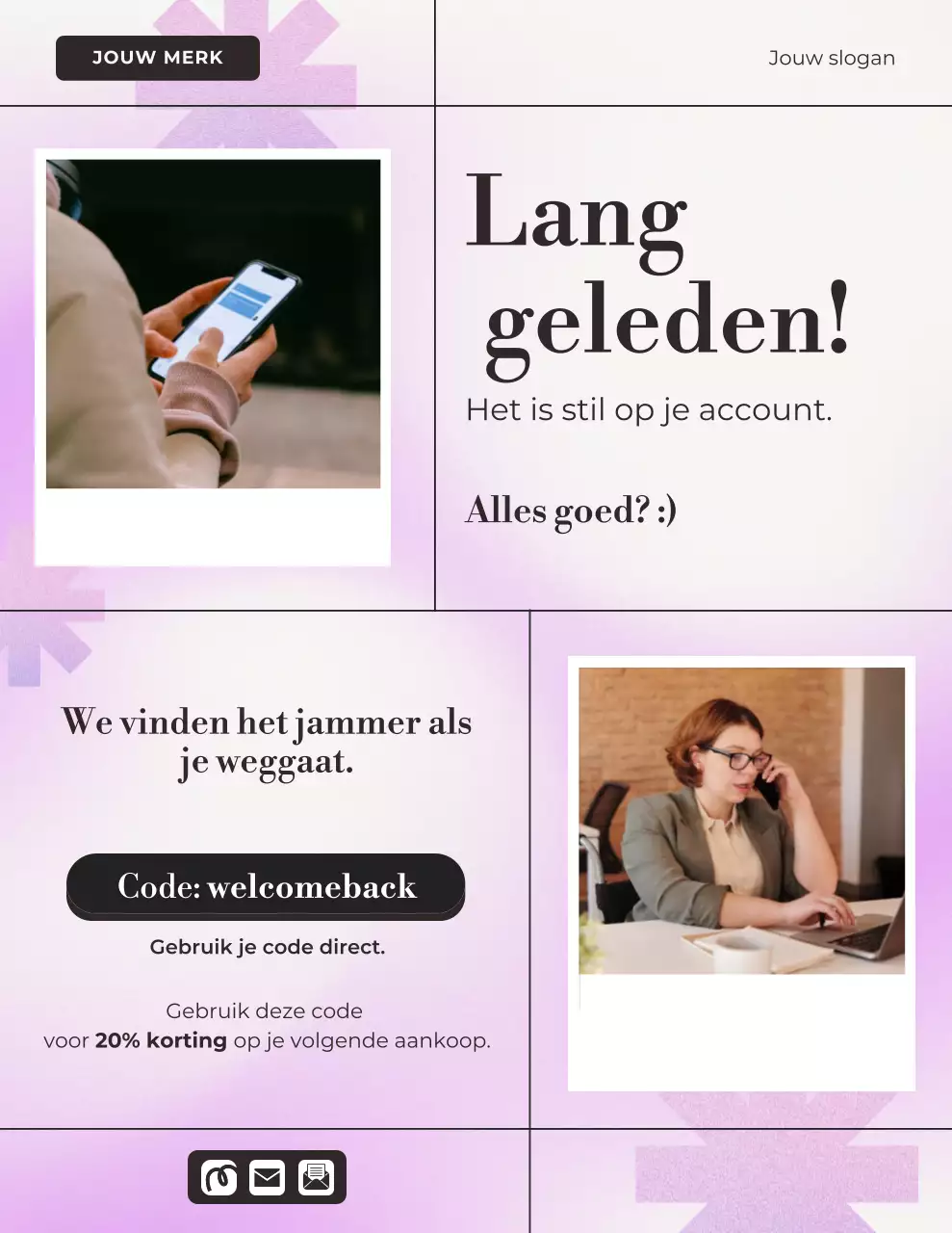 Paarse moderne klantpromotieposter