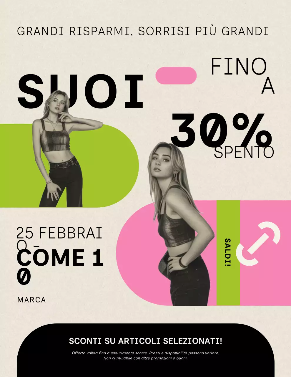 Poster promozionale di vendita moderna rosa e verde