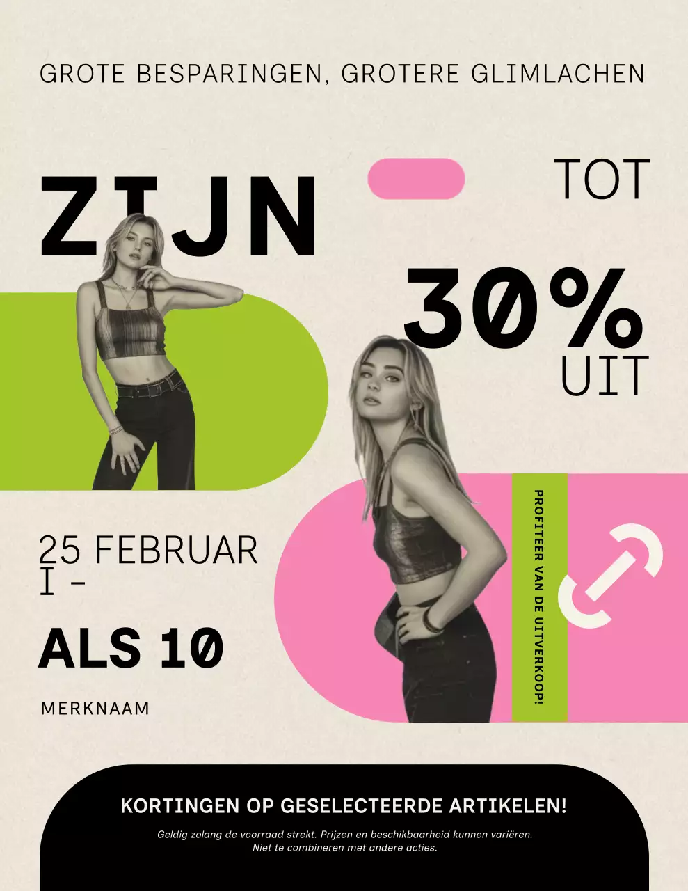 Roze en groene moderne uitverkoopposter