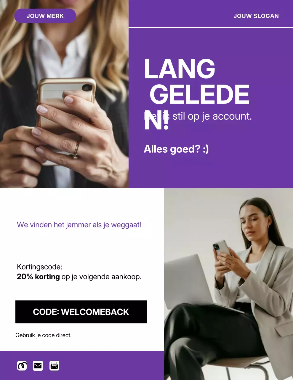 Paarse moderne kortingsactieposter