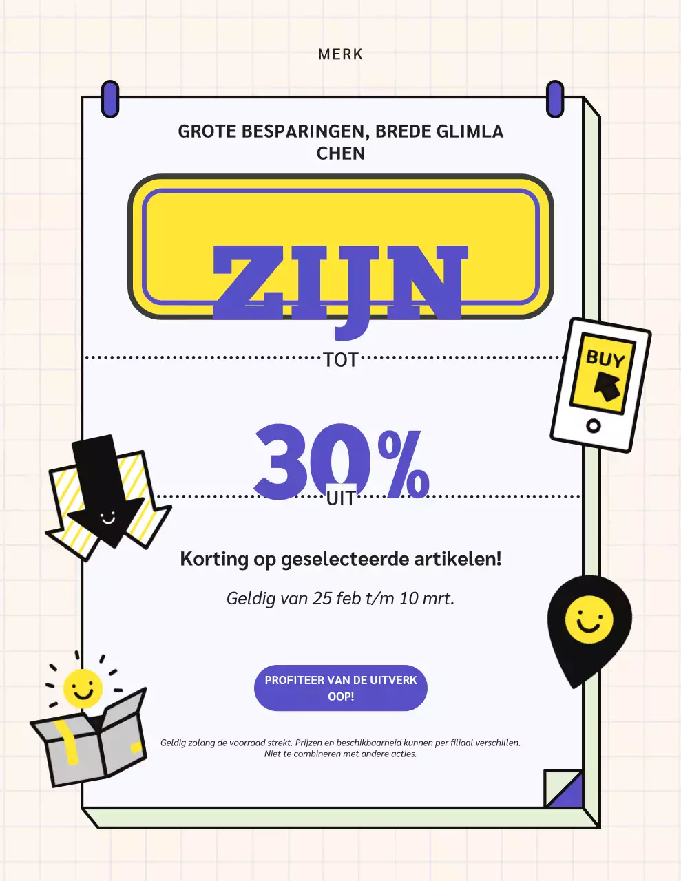 Paarse en gele moderne uitverkooppromotieposter