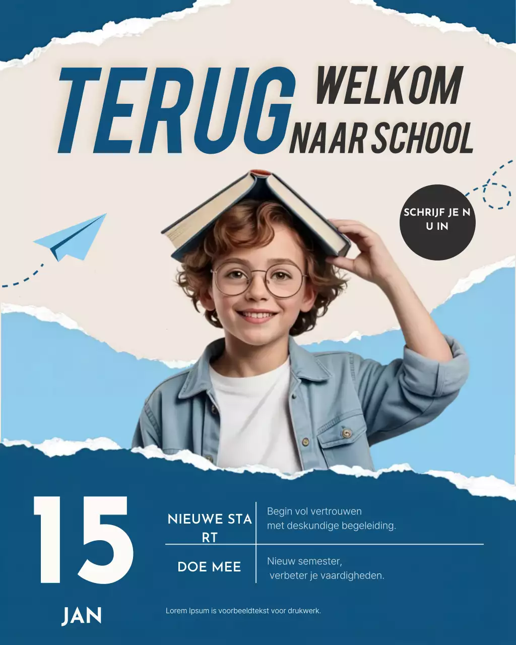 aankondiging van de blauwe moderne school