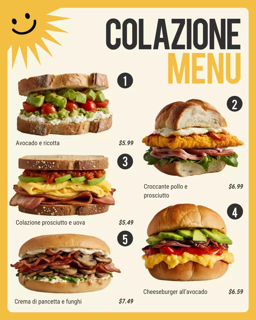 menù della colazione moderna gialla