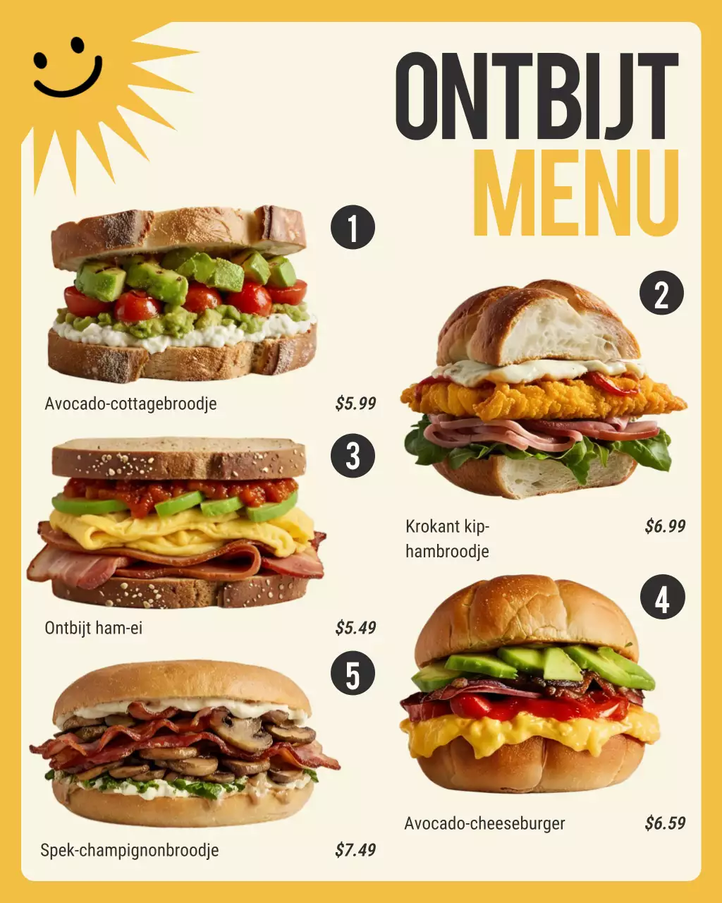 geel modern ontbijtmenu