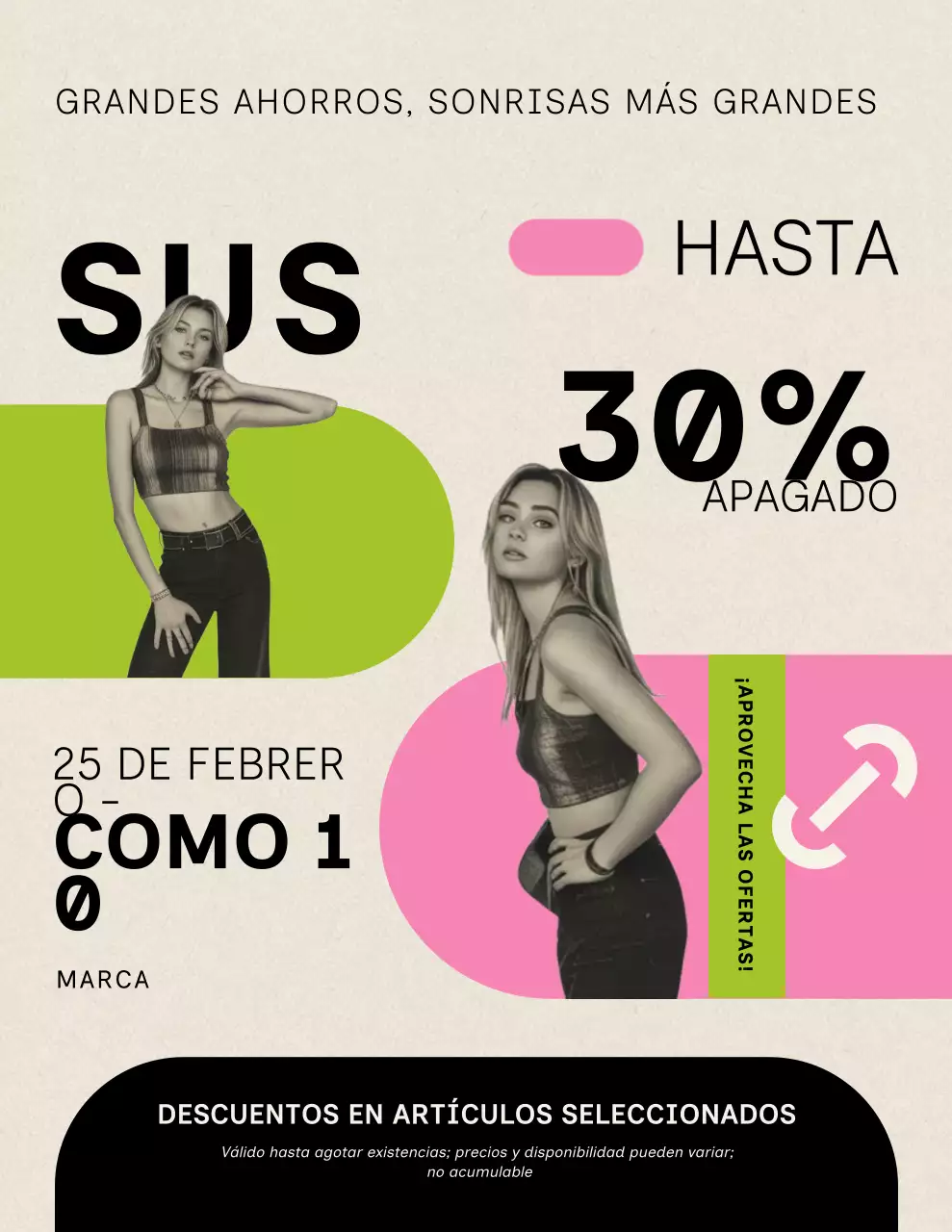 Póster promocional de venta moderno en rosa y verde