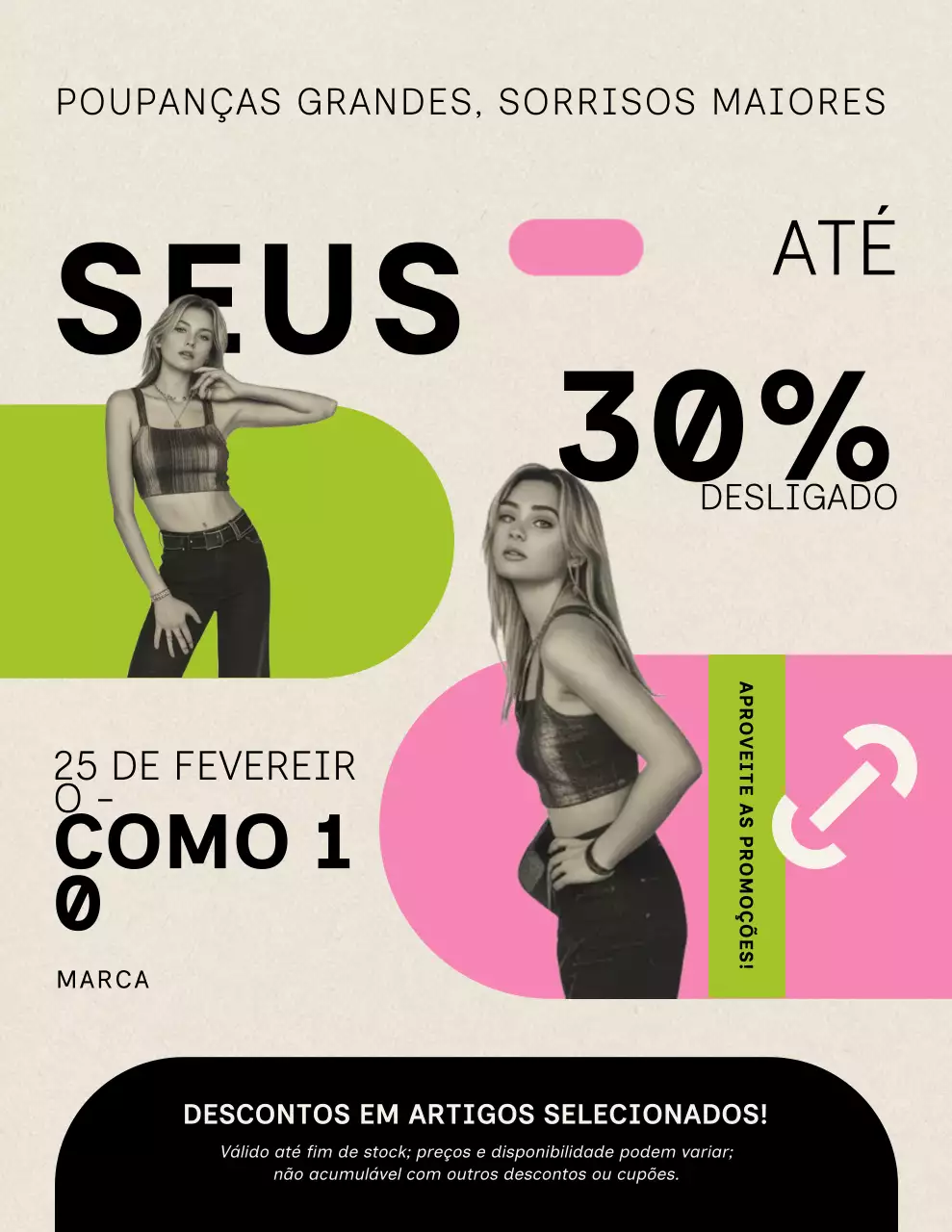 Pôster promocional moderno rosa e verde