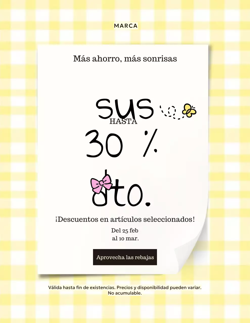 Cartel amarillo de promoción de venta de bienvenida