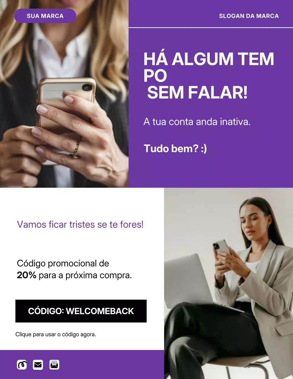 Pôster promocional moderno roxo com desconto