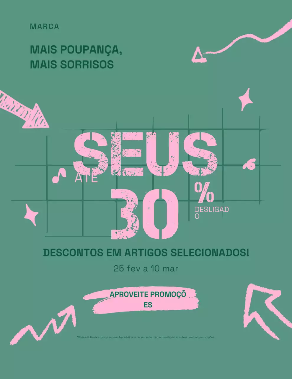 Pôster moderno de promoção de vendas em verde e rosa
