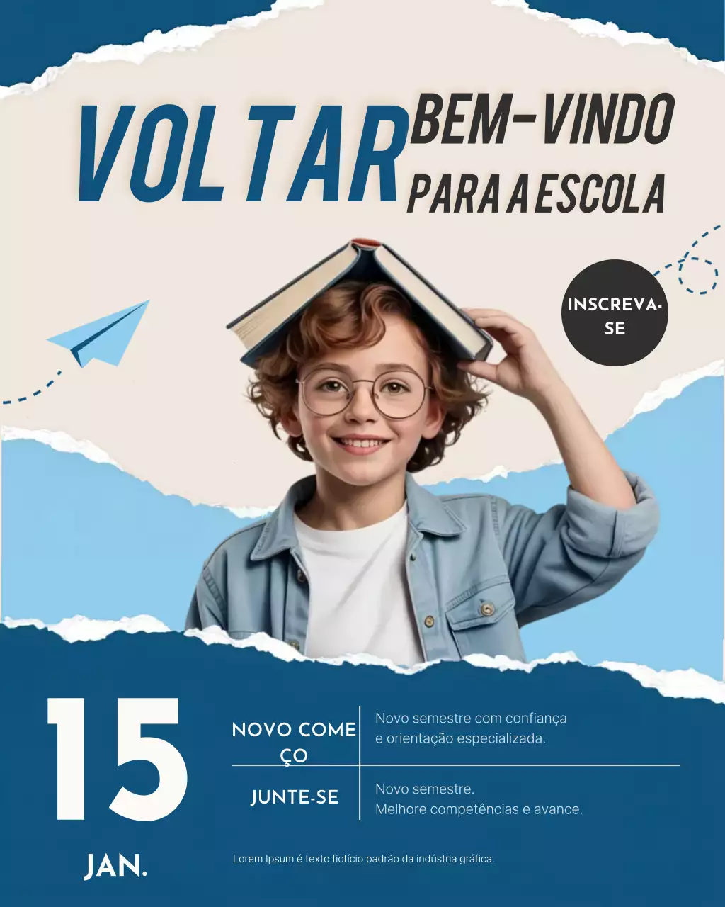 anúncio da escola moderna azul