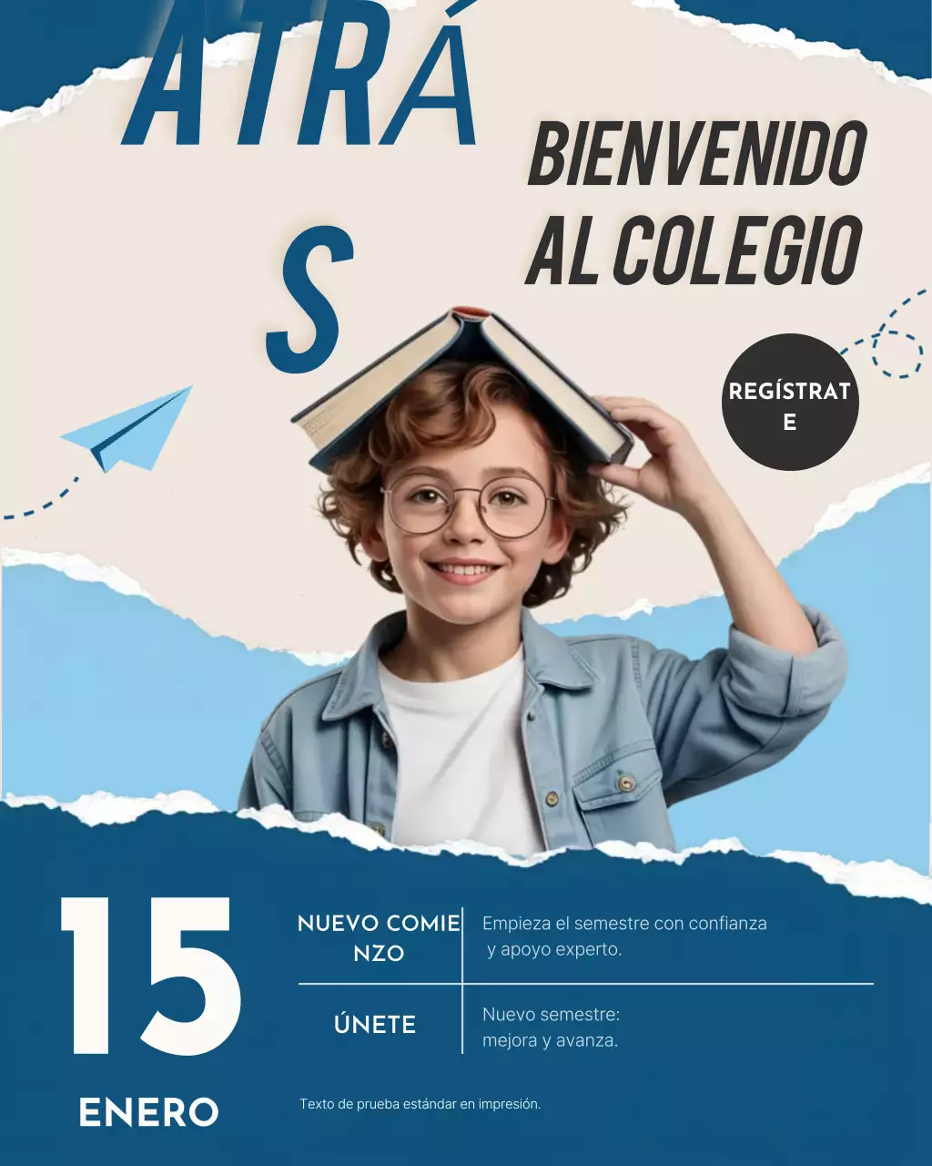Anuncio de escuela moderna azul