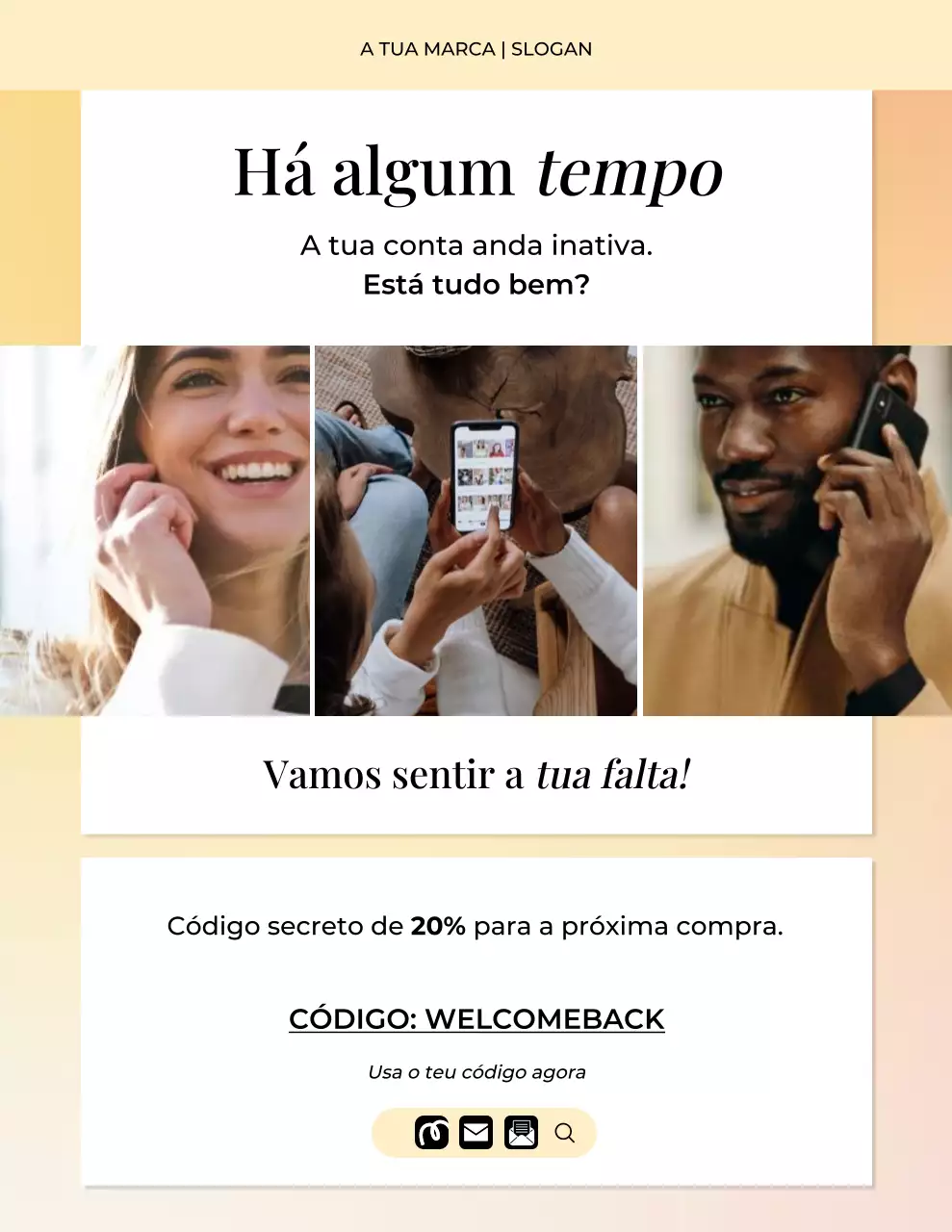 Carta de campanha de lembrete de marca minimalista e moderna em amarelo e branco