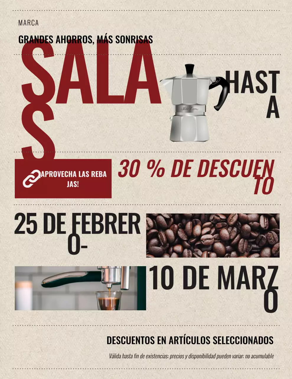 Póster promocional de venta vintage beige