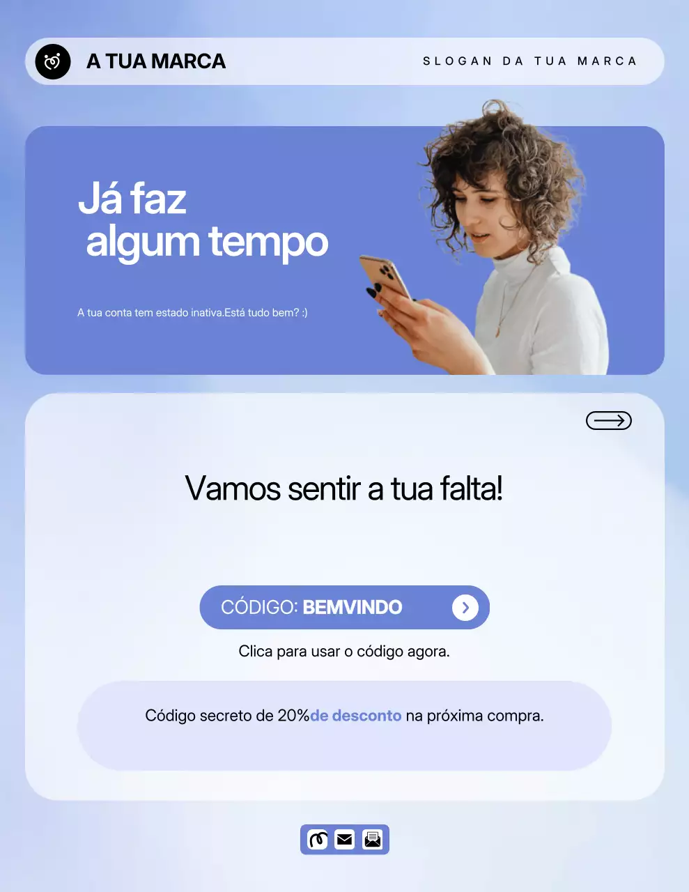 Pôster promocional moderno azul para clientes
