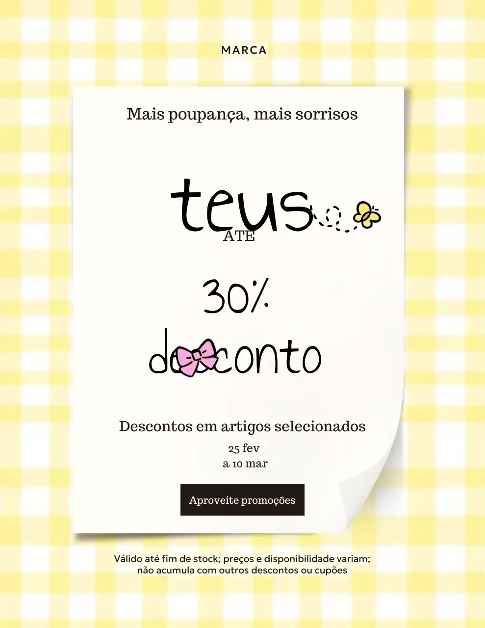 Cartaz amarelo de boas-vindas para promoção de vendas