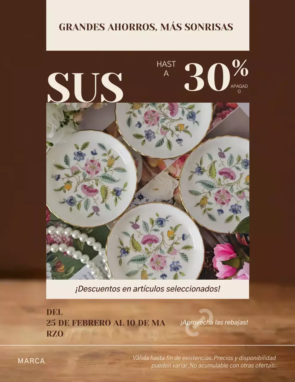 Cartel moderno de promoción de ventas en marrón