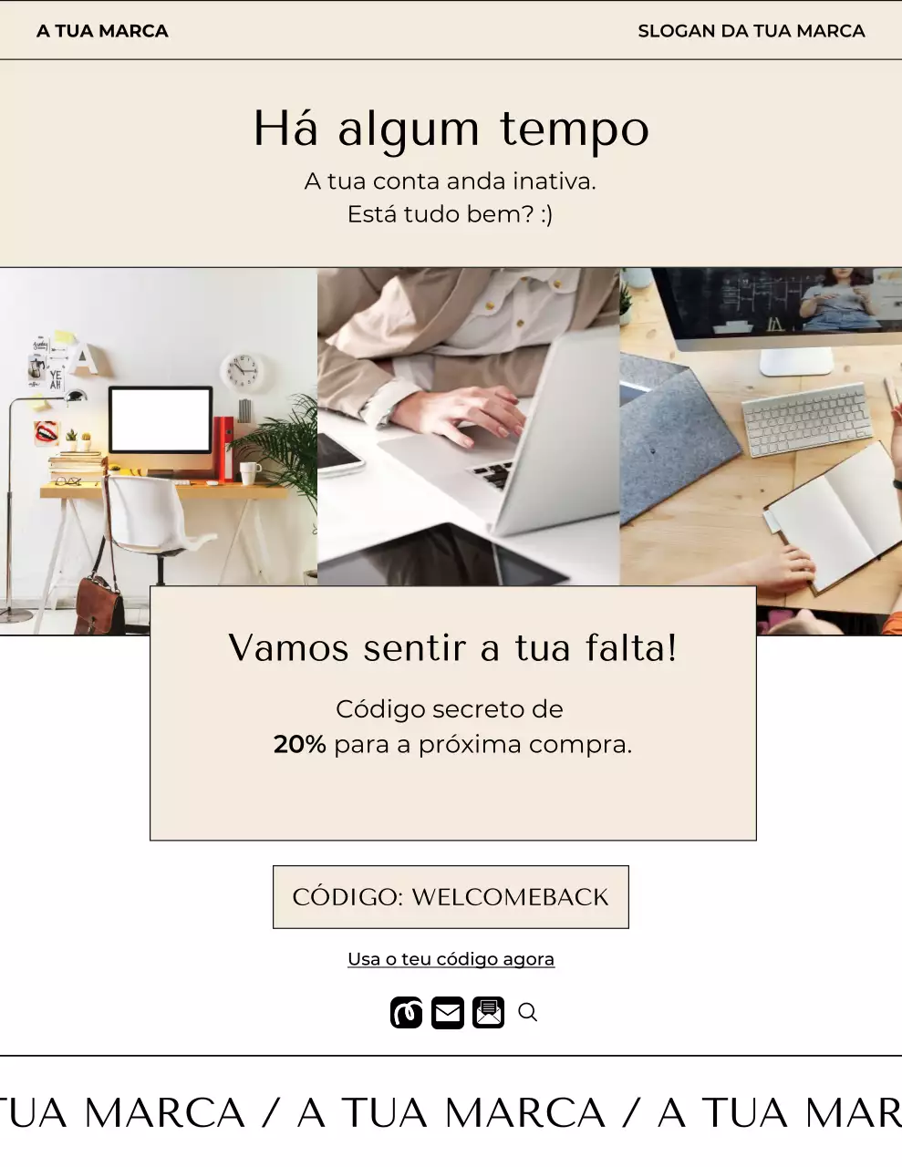 Carta de campanha de lembrete de produto minimalista em tons de bege e branco para o varejo